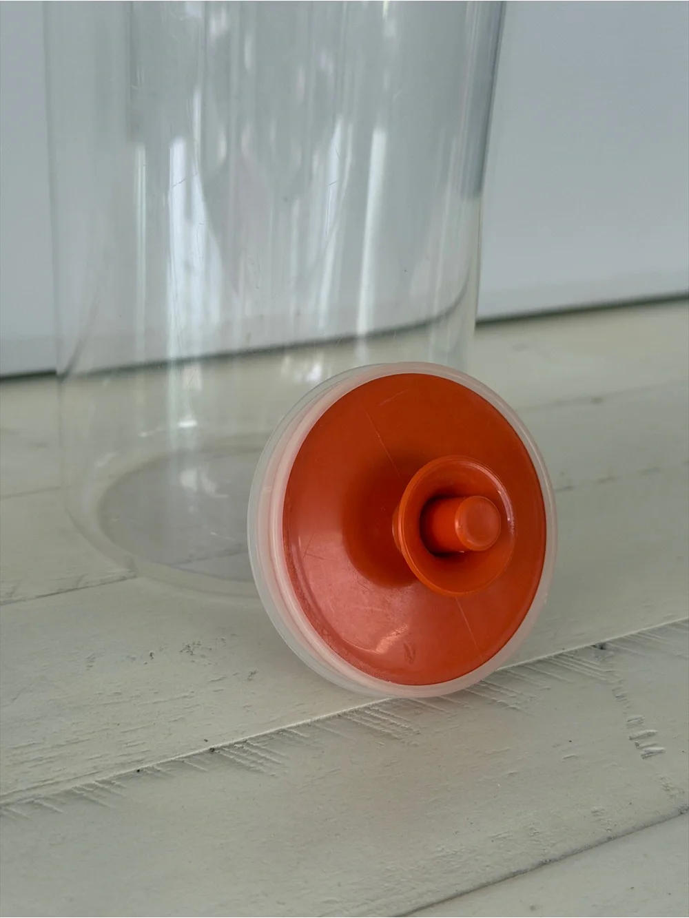 Vintage Tupperware[#1486-2] Clear Acrylic Push & Seal Canister|Harvest Orange|